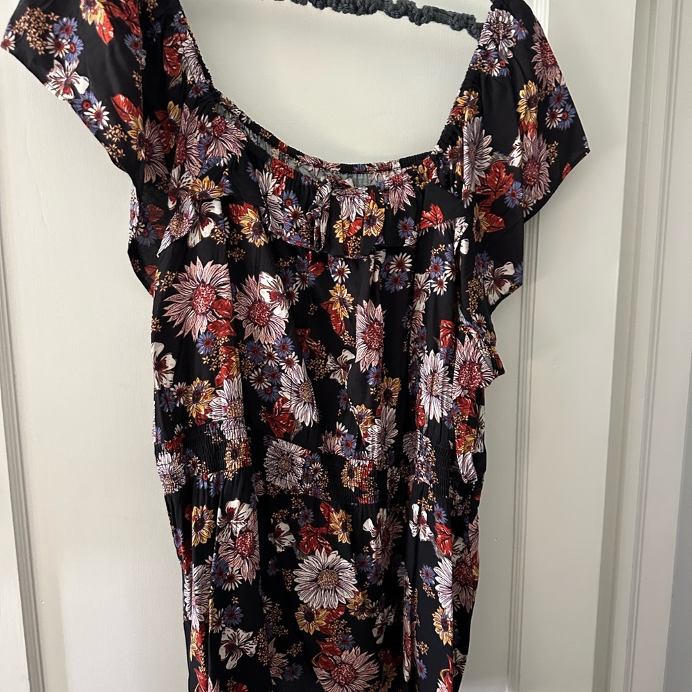 Maurices Black Floral Blouse with Red and White Accents